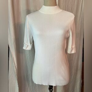 Chico's Classic Cream Ribbed Short Sleeve Sweater size Med